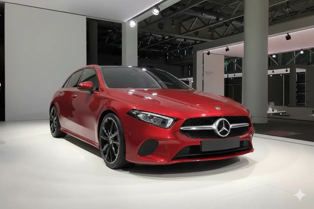 Coche familiar rojo en el taller